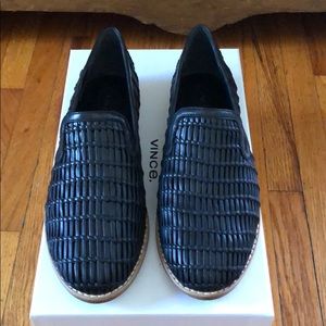 Vince Black Woven Leather Loafers 7